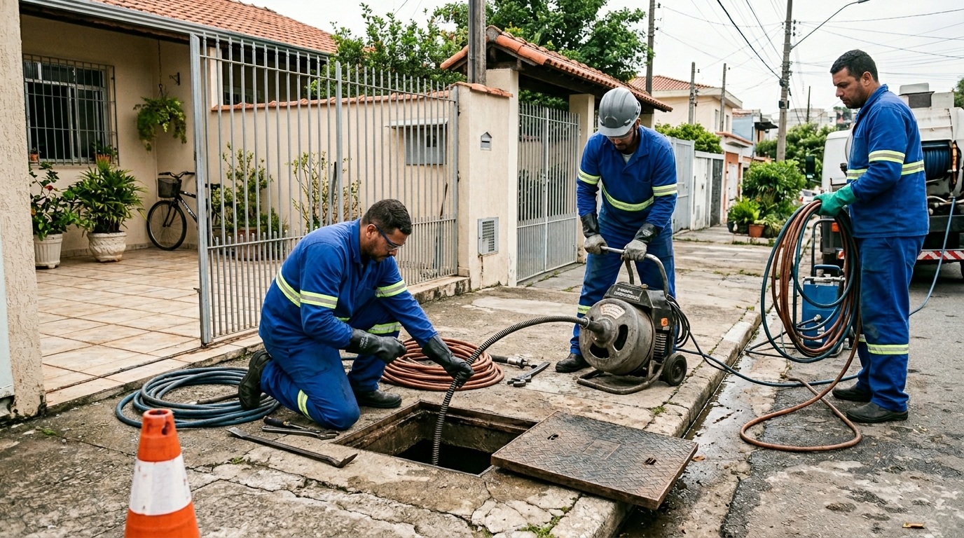Equipe de desentupimento de esgoto em Florianópolis-SC