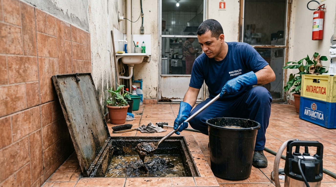 Equipe de limpeza de caixa de gordura em Florianópolis-SC